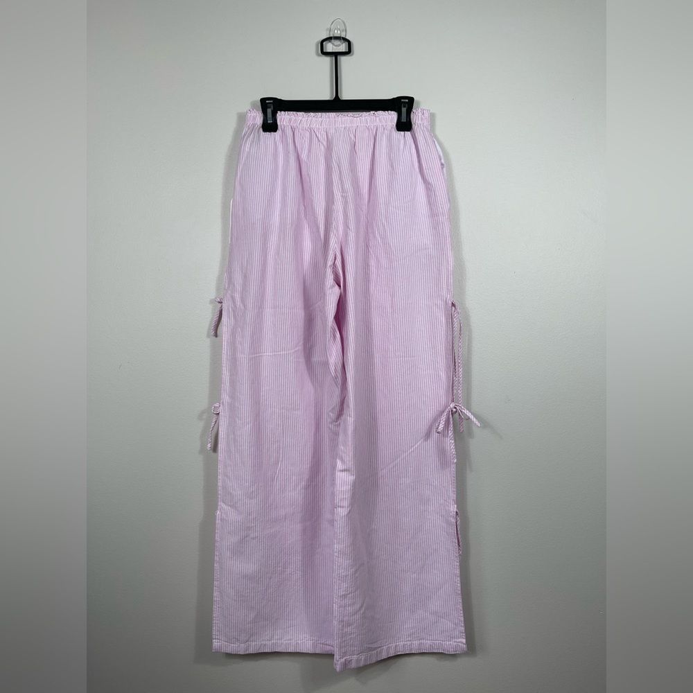 Pink Y2k Gingham Striped Elastic Waist Lace-Up Wide Leg Lounge Pants Plaid NWT - Picture 9 of 11